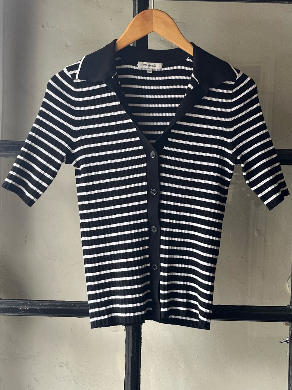 Madewell Black & White Striped Button Up Top